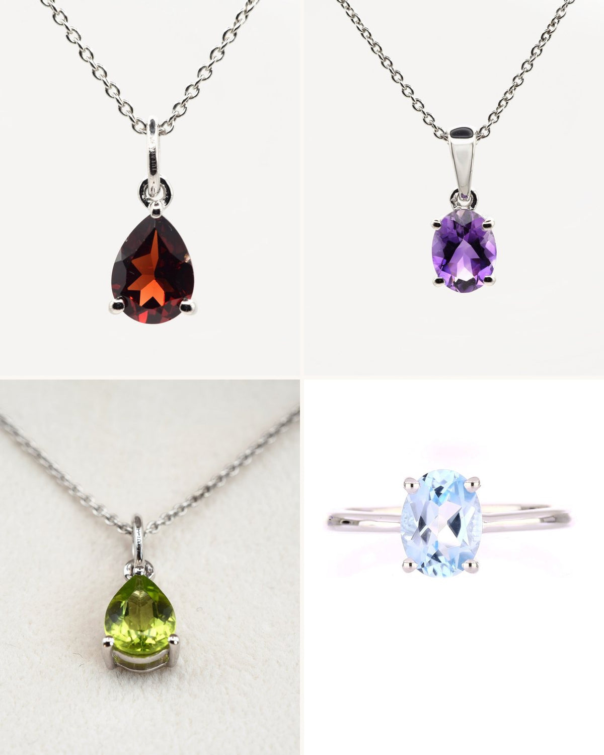 Granat, Amethyst, Peridot und Sky Blue Topas, gefasst in 925er Sterlingsilber
