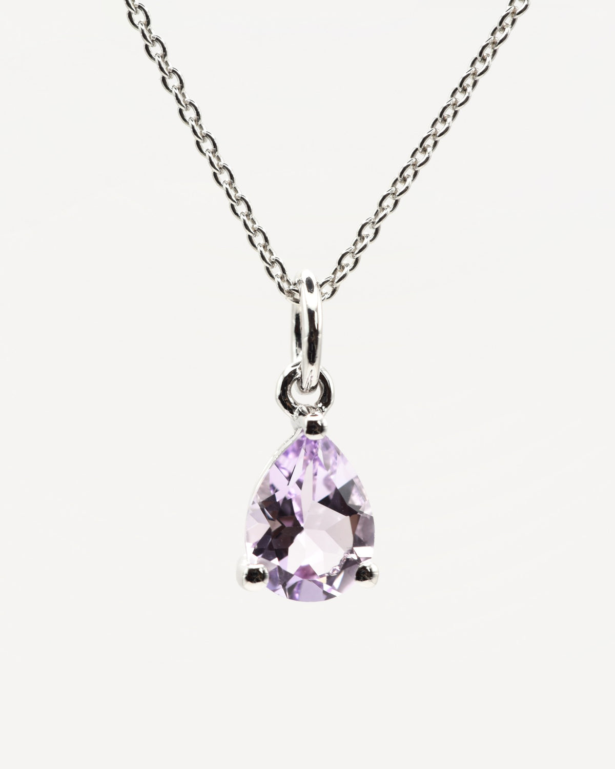 Goutte Halskette aus 925 Sterlingsilber mit Pink Amethyst, Tropfen 6 x 8 mm, Frontansicht