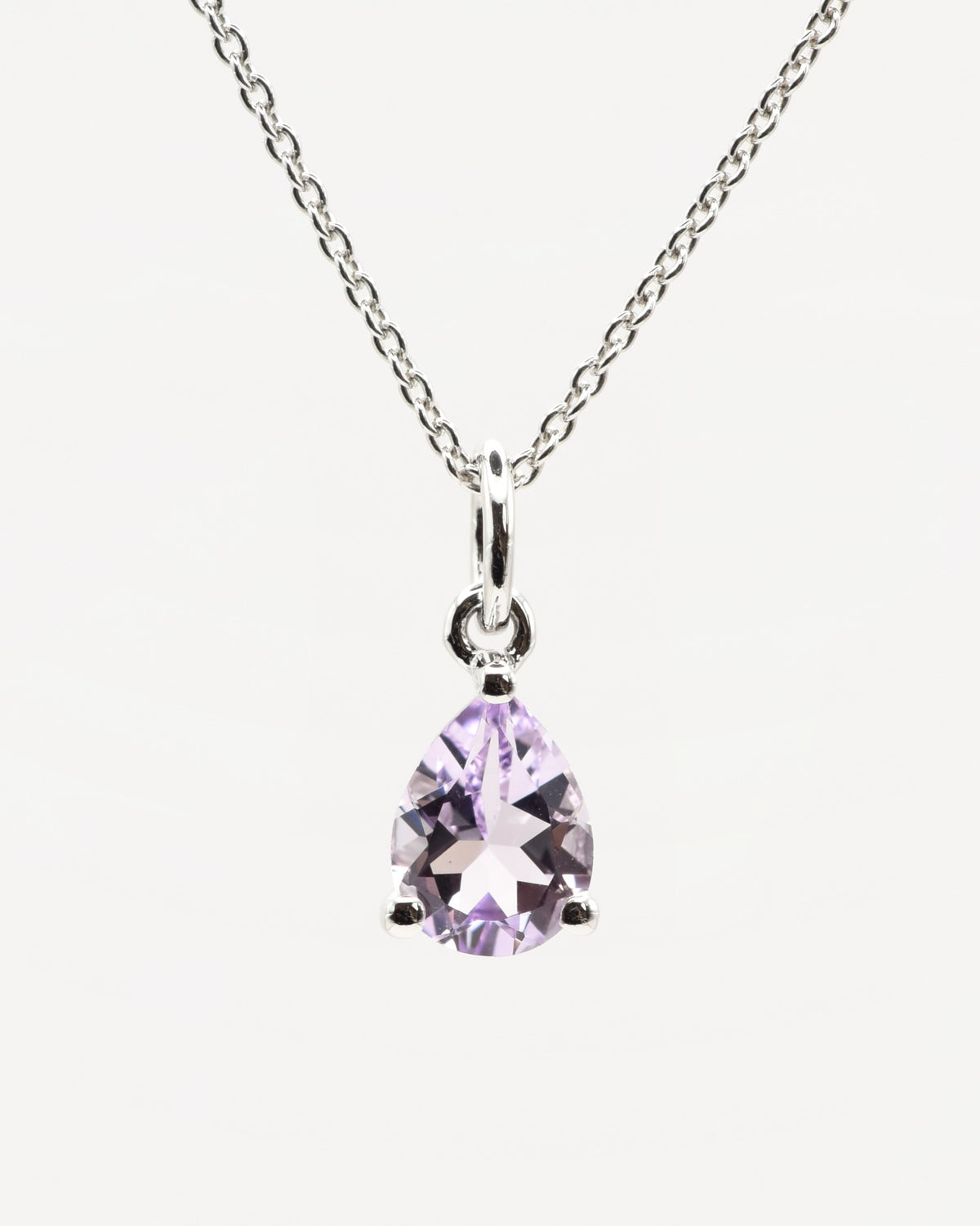 Goutte Halskette aus 925 Sterlingsilber mit Pink Amethyst, Tropfen 6 x 8 mm, Frontansicht, zweite Aufnahme