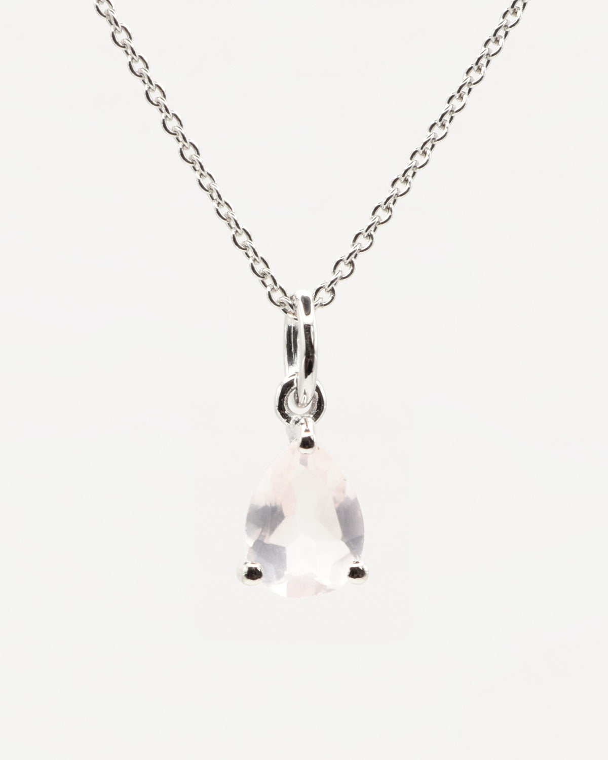 Goutte Halskette aus 925 Sterlingsilber mit Rosenquarz, Tropfen 6 x 8 mm, Frontansicht