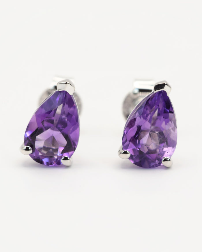 Lune Ohrstecker mit Amethyst, 925er Sterlingsilber rhodiniert – Frontansicht