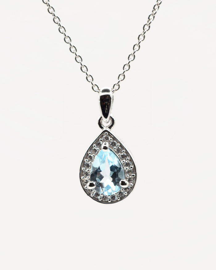 Nova Halskette mit Sky Blue Topas, 925er Sterlingsilber rhodiniert – Frontansicht