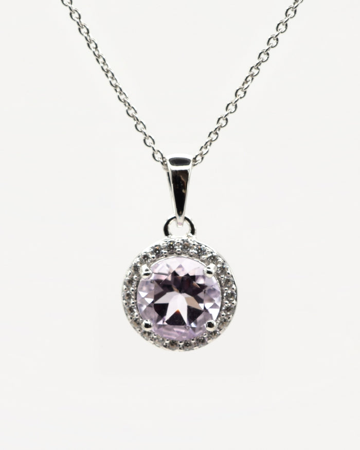 Selene Halskette mit Pink Amethyst, 925er Sterlingsilber rhodiniert – Frontansicht